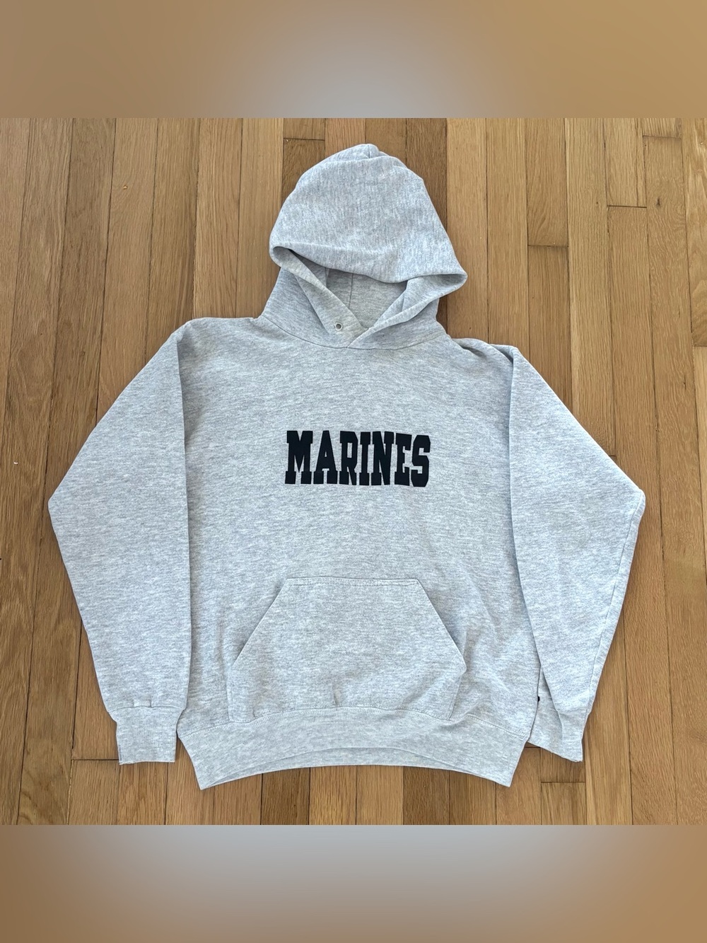 Vintage Velva Sheen Marines Hoodie 80s Sweatshirt M Grey USMC Made In USA